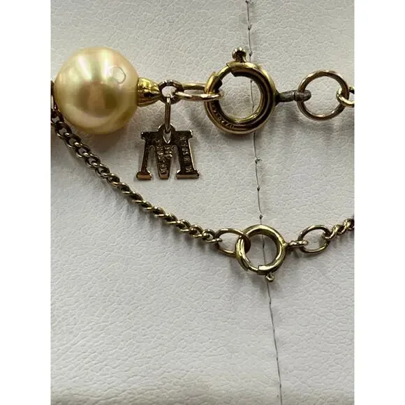 Majorica Spain‎ M 8-9mm Golden Pearl Necklace 15.5” 12kt GF Clasp 925 Chain